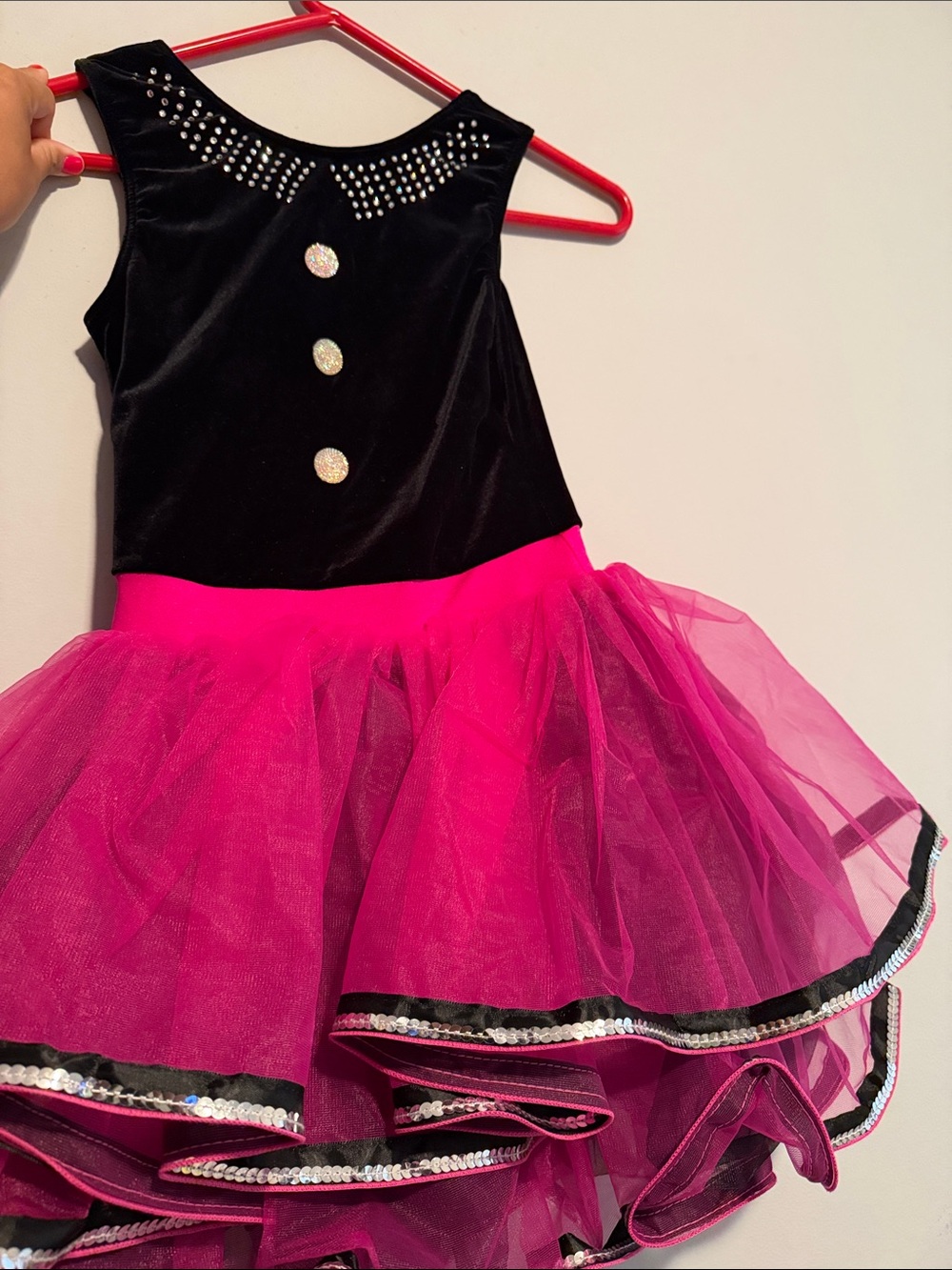 Weissman Black and Hot Pink Tutu Dance Costume with Sequin Trim